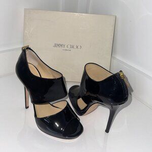 Jimmy Choo Private Black Patent Open Toe Sandals